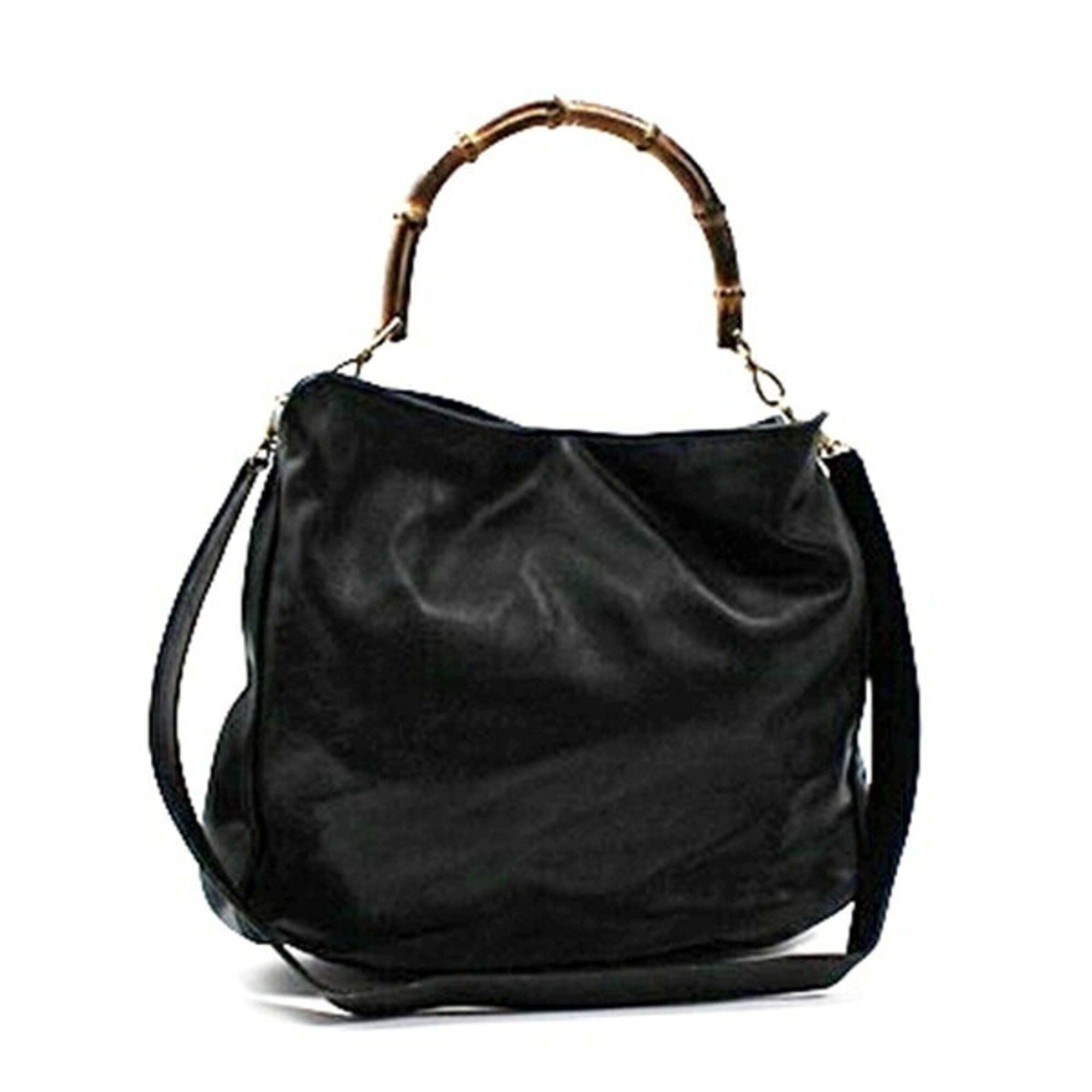 Gucci Bamboo Shoulder Bag In Black Leather For Women